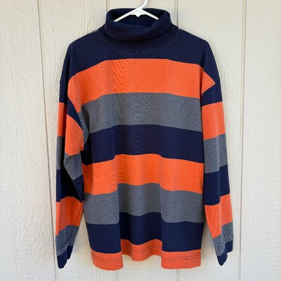 Vintage Gap Turtleneck Men's Large Orange Navy Grey Rugby Stripe Preppy USA - Picture 1 of 5